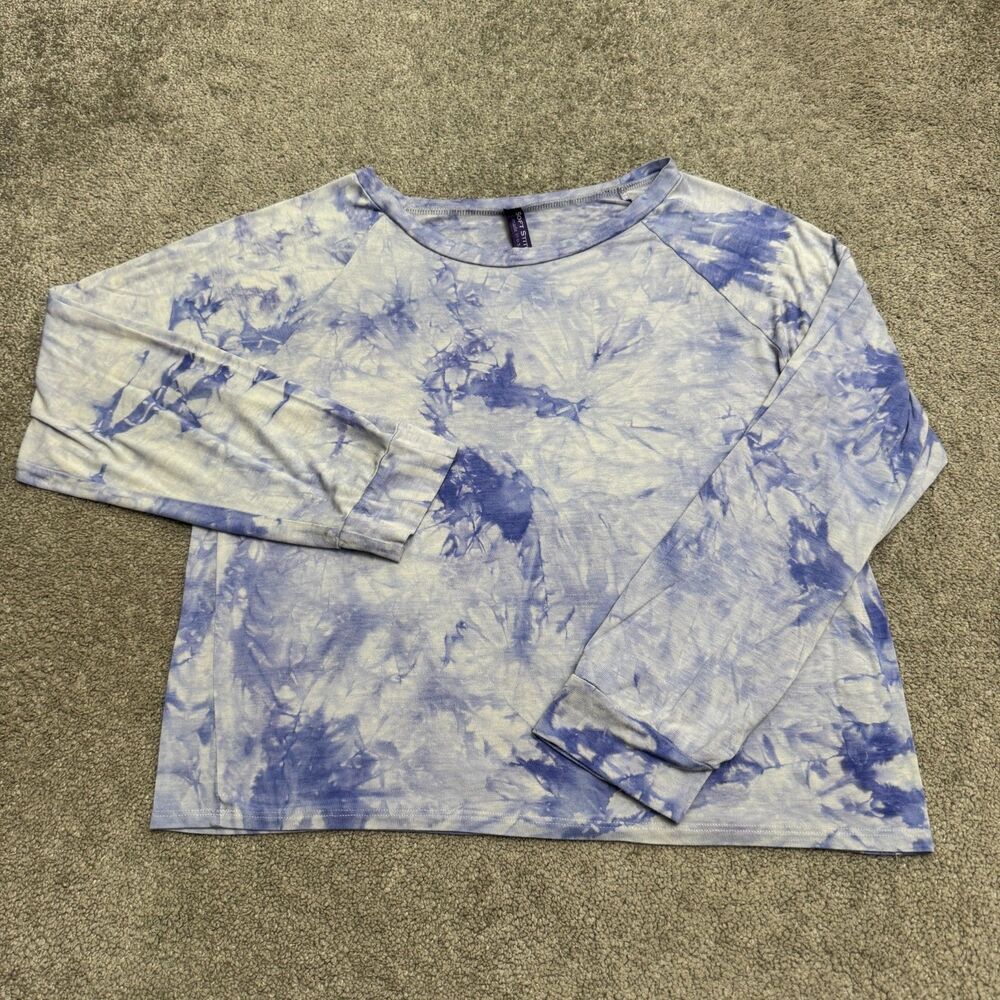 Soft Stitch Tie Dye Long Sleeve Top Womens 1X Purple Blue Stretch USA Made